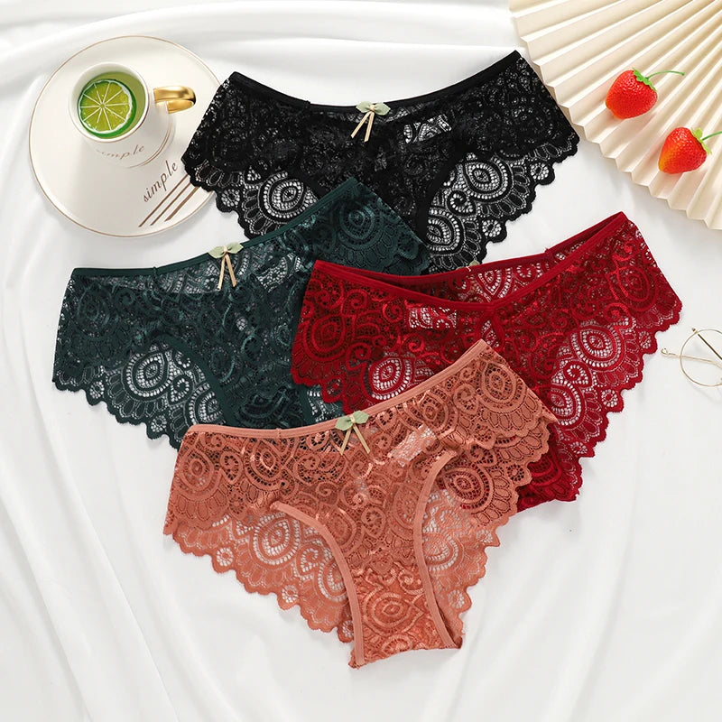 Lace Women's Panties Sexy Low-Waist Briefs Transparent Underwear Female Hollow Out G String Solid Comfortable Underpant Lingerie