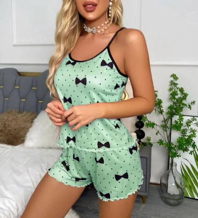 Women's Pajama Set Pajamas T-Shirts Shorts Pink Heart-Shaped Print Round Neck T-Shirt Ice Silk Top Comfortable Casual Summer 