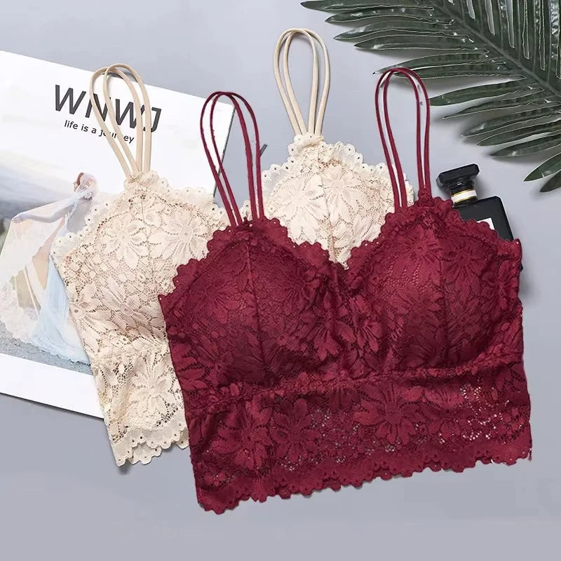 4pcs Women'S Sexy Lace Bra & Panty Set, Breathable & Comfortable, Removable Bra, Stretchy Lingerie Set