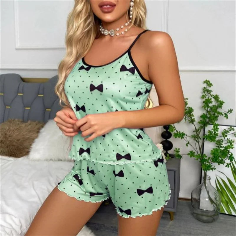 Women's Pajama Set Pajamas T-Shirts Shorts Pink Heart-Shaped Print Round Neck T-Shirt Ice Silk Top Comfortable Casual Summer 