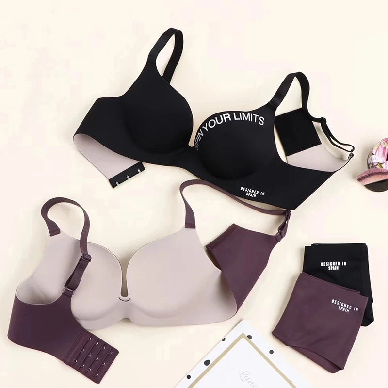 Fashion Alphabet Print Bra One-Piece Women's Underwear Without Steel Ring Gather Bralette Breathable Seamless Sleep Brassiere