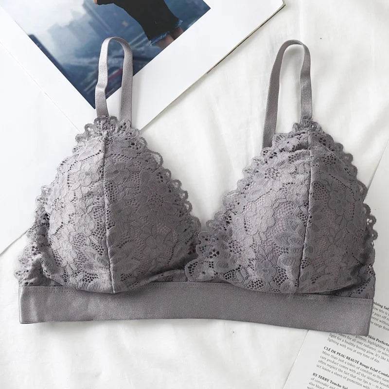 Lace Triangle Bralette Women"s Scalloped Lace Trim Bra Soft Thin Strap Underwear Backless Light Support Bra Sexy Lingerie