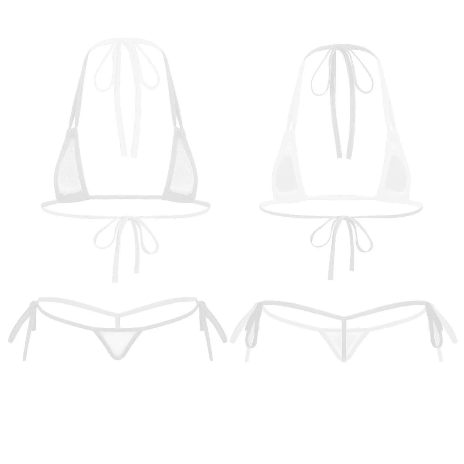 Womens Sexy See-through Mesh Strappy Micro Bikini Set Triangle Swimwear Swimsuit Bathing Suit for Beach Sunbath Swimming Pool