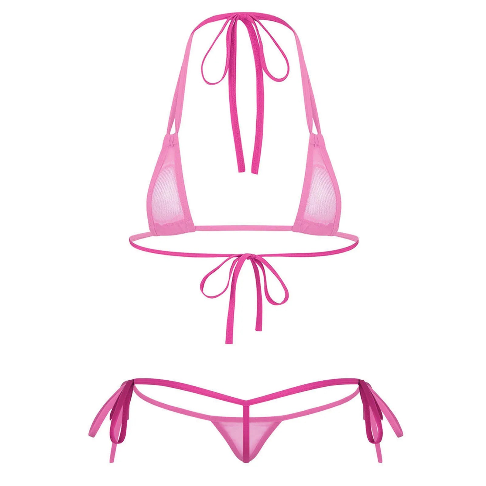 Womens Sexy See-through Mesh Strappy Micro Bikini Set Triangle Swimwear Swimsuit Bathing Suit for Beach Sunbath Swimming Pool