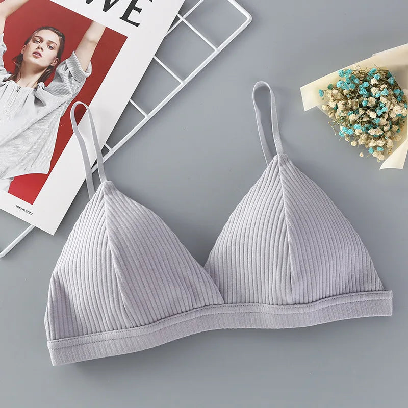 Women's Cotton Push-Up Bralette Solid Color Bras Seamless Wire-Free Brassiere Sexy Lingerie Simple Underwear for Female Girls