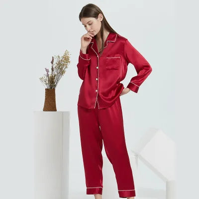 New Natural 100% Mulberry Silk Pajamas Women Set Suit Female Nghtwear Lady Sex Fashion Bed 19mm Heavy Home Service Homewear