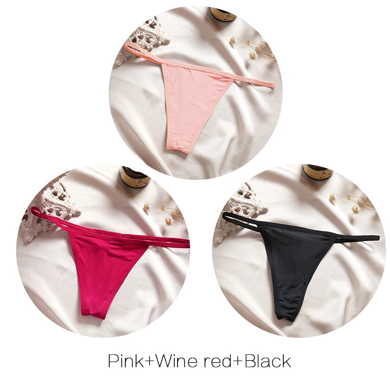 FINETOO 3Pcs/set Sexy Low-rise Thongs Women Bikini Panties T-back Underpants M-XL Female G-String Panty Ladies Thong Lingerie