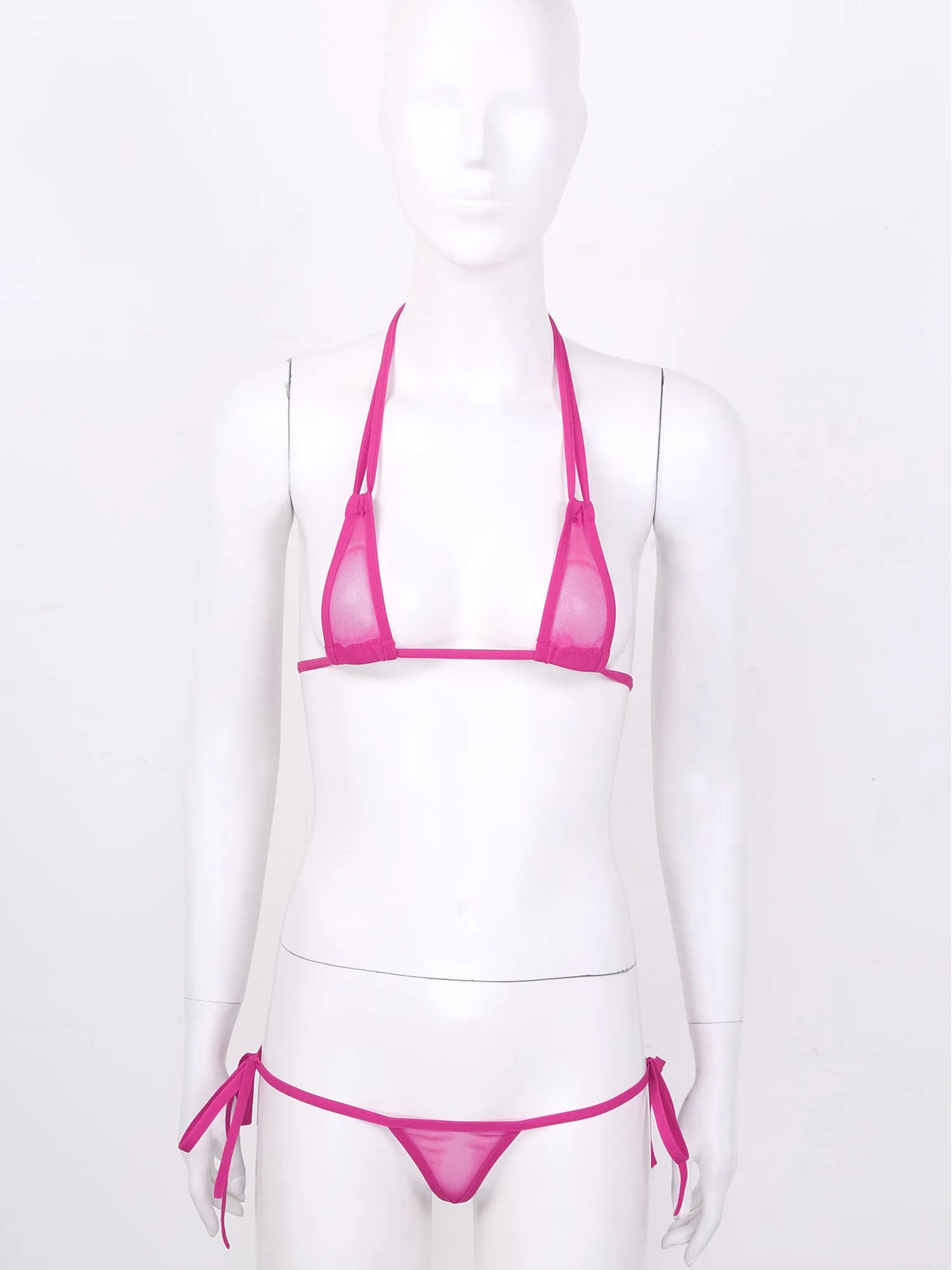 Womens Sexy See-through Mesh Strappy Micro Bikini Set Triangle Swimwear Swimsuit Bathing Suit for Beach Sunbath Swimming Pool