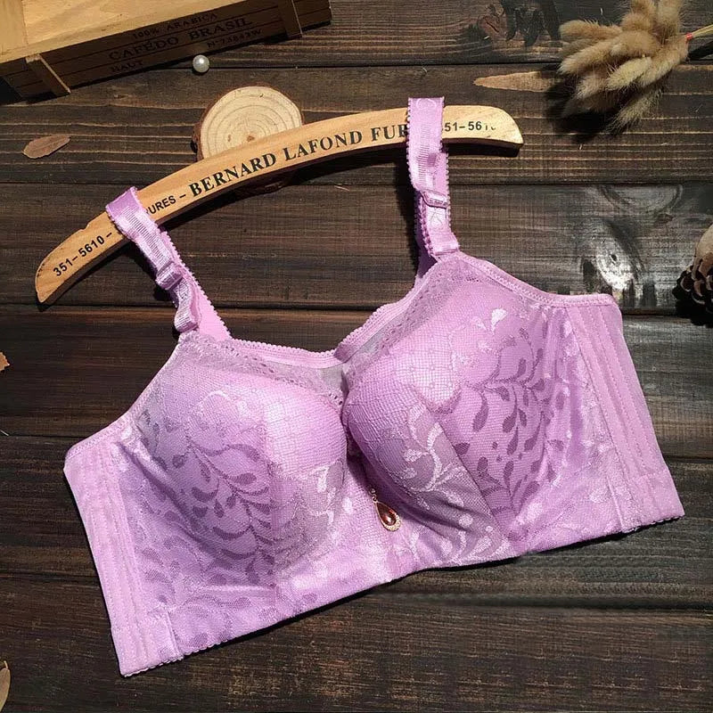 Cotton-lined solid women full-coverage bra Breathable Push up Sexy lace underwear lingerie top big bust 80-120 C D E F bh C3313
