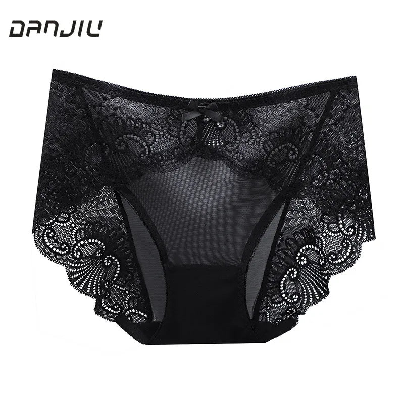 Sexy Thin Breathable Women Underwear Lace Hollow Transparent Middle Waist Female Panties Mesh Cotton Crotch Breifs Lingerie
