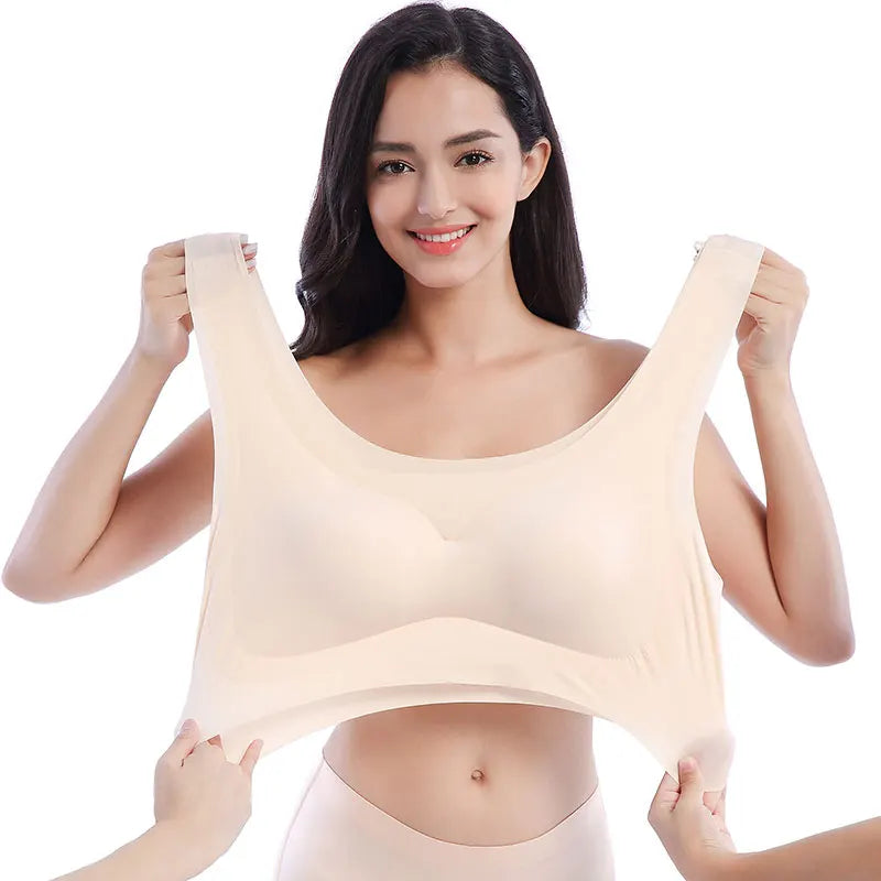 Nessayoo Women Seamless Bra Push Pad Maternity Nursing Bras M-6XL Plus Size Sleep Bra Adjusted-straps Black Nude Crop Top Padded