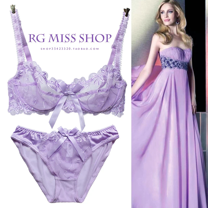 Female Ultra-Thin Sexy Lace Transparent Plus Size Bra & Panties Sets