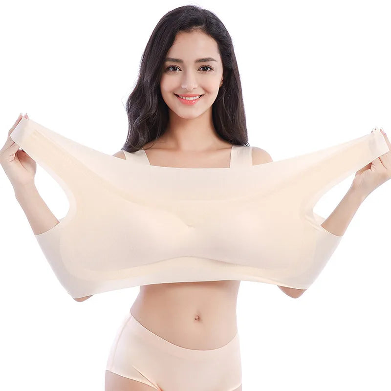 Nessayoo Women Seamless Bra Push Pad Maternity Nursing Bras M-6XL Plus Size Sleep Bra Adjusted-straps Black Nude Crop Top Padded