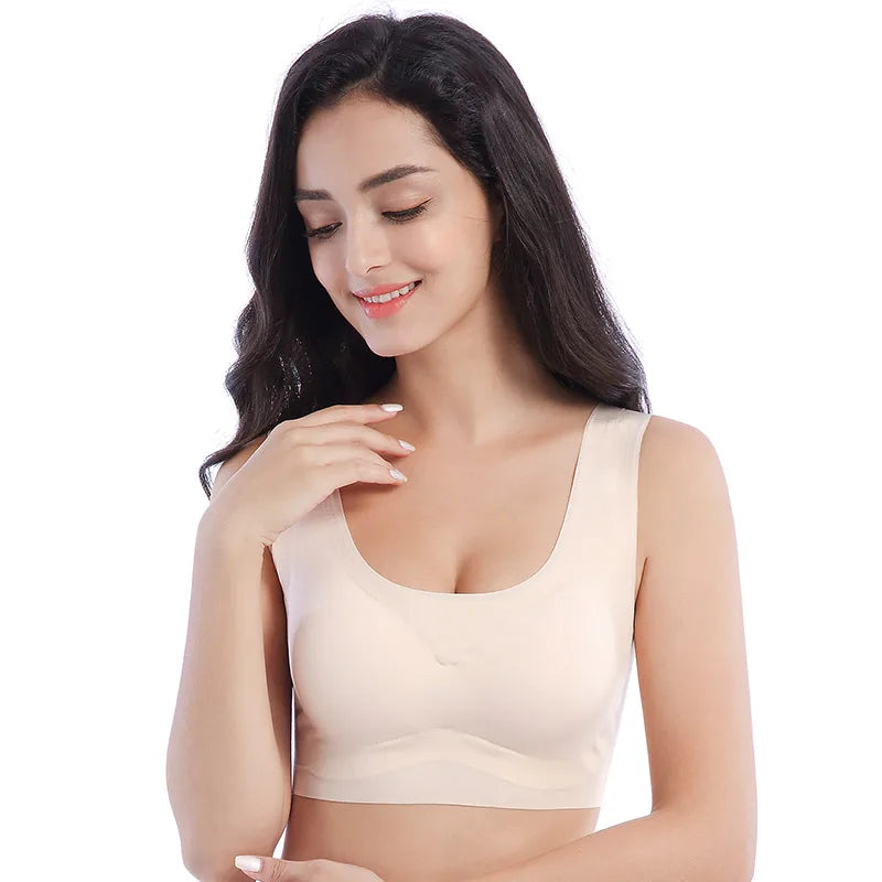 Nessayoo Women Seamless Bra Push Pad Maternity Nursing Bras M-6XL Plus Size Sleep Bra Adjusted-straps Black Nude Crop Top Padded