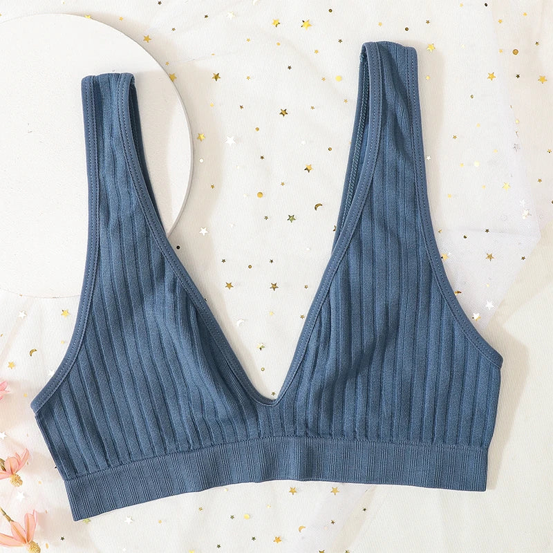 Deep V-neck Seamless Bra Push Up Bras For Women Bralette Sexy Lingerie Female Low Back Sleep Underwear Unlined Crop Top
