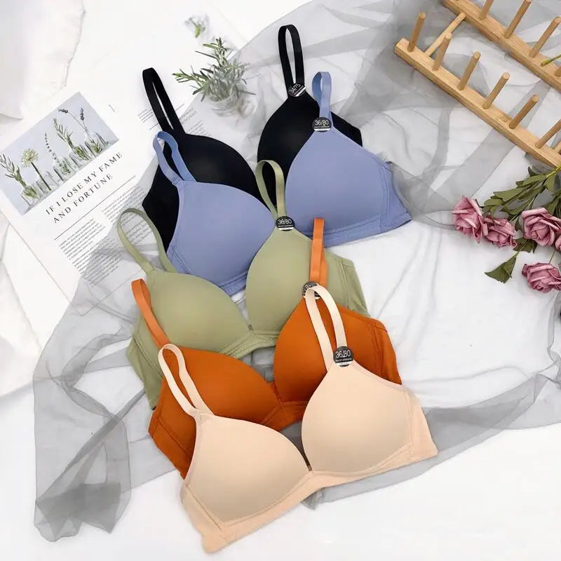 Thin Triangle Cup Bra Non-removable Shoulder Straps Women Underwear Deep-V Adjusted Brassiere Without Steel Ring Sleep Bralette