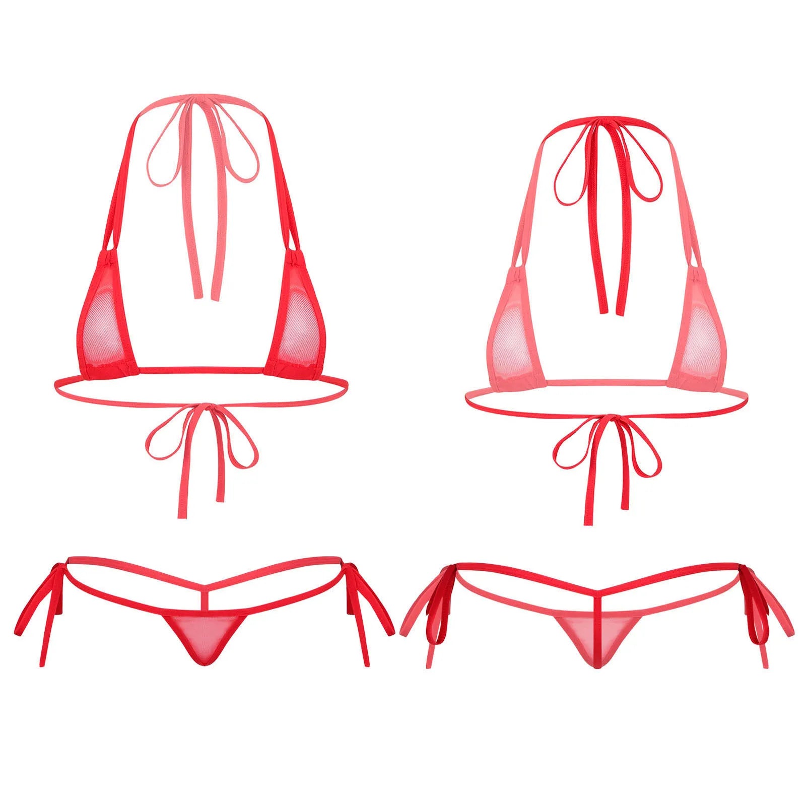 Womens Sexy See-through Mesh Strappy Micro Bikini Set Triangle Swimwear Swimsuit Bathing Suit for Beach Sunbath Swimming Pool