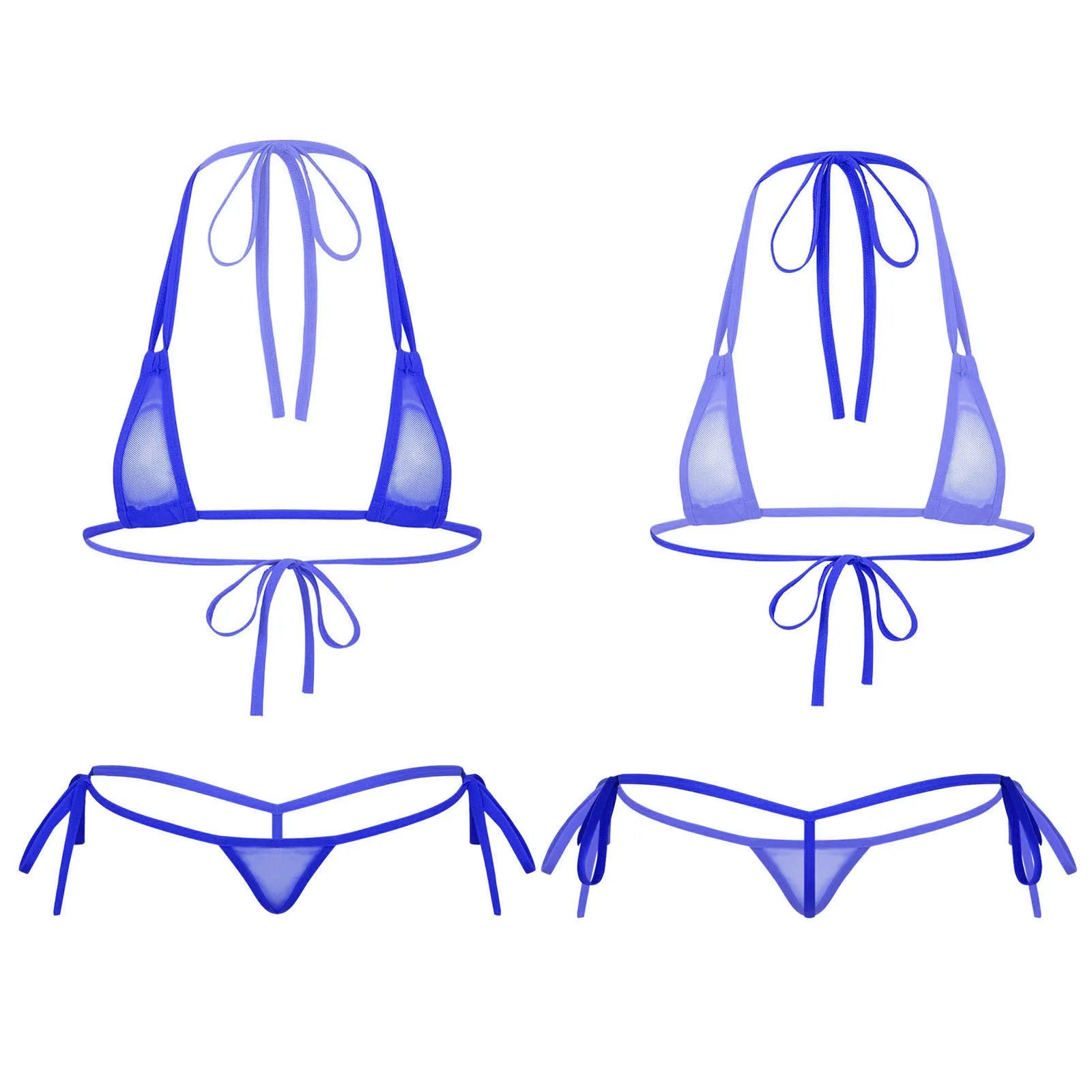 Womens Sexy See-through Mesh Strappy Micro Bikini Set Triangle Swimwear Swimsuit Bathing Suit for Beach Sunbath Swimming Pool