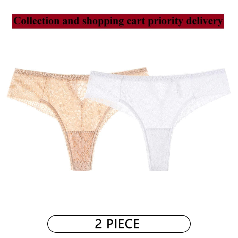 CINOON 2Pcs/Lot Women Sexy Lace Embroidery Panties Low-waist Underwear G String Hollow Out Lingerie Temptation Thong Intimates