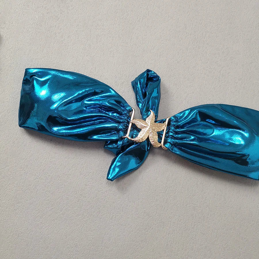 2024 Gem Blue Glossy Bikini Women's Clothing Swimsuit Summer Beach Vacation Outfits Thong Bathing Suit Bandeau Backless Swimwear