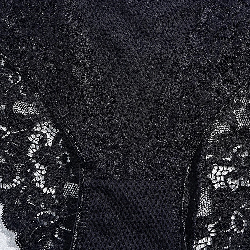 3PCS Solid Color Patchwork Mesh Panties Hollow Floral Lace Briefs for Women Sexy Underwear Lingerie