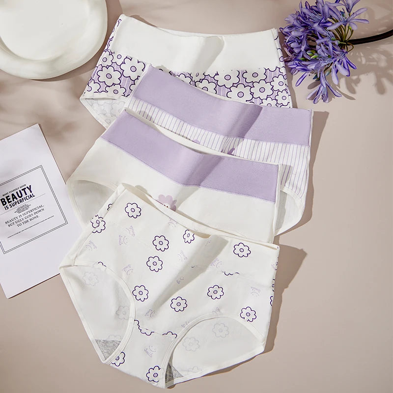 4PCS High Waist Women's Panties Body Shaper Underwear Breathable Cotton Underpants Plus Size M-5XL Panty Slimming Female Briefs