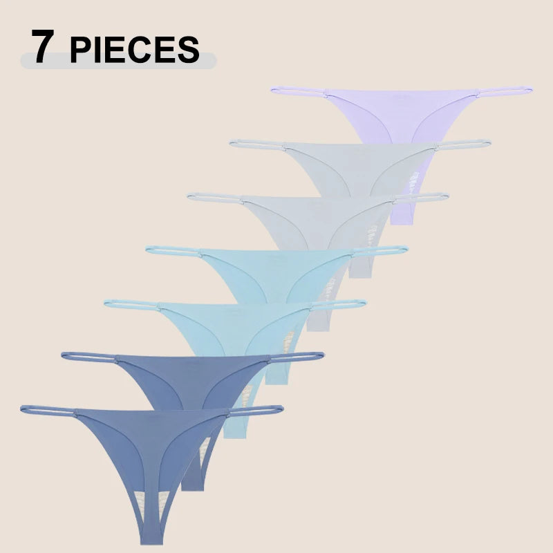 7Pcs/Set Traceless Ice Silk Thongs For Women Sexy Low Waist Elastic Underwear Summer Ultra-thin Female Cozy Breathable G-strings