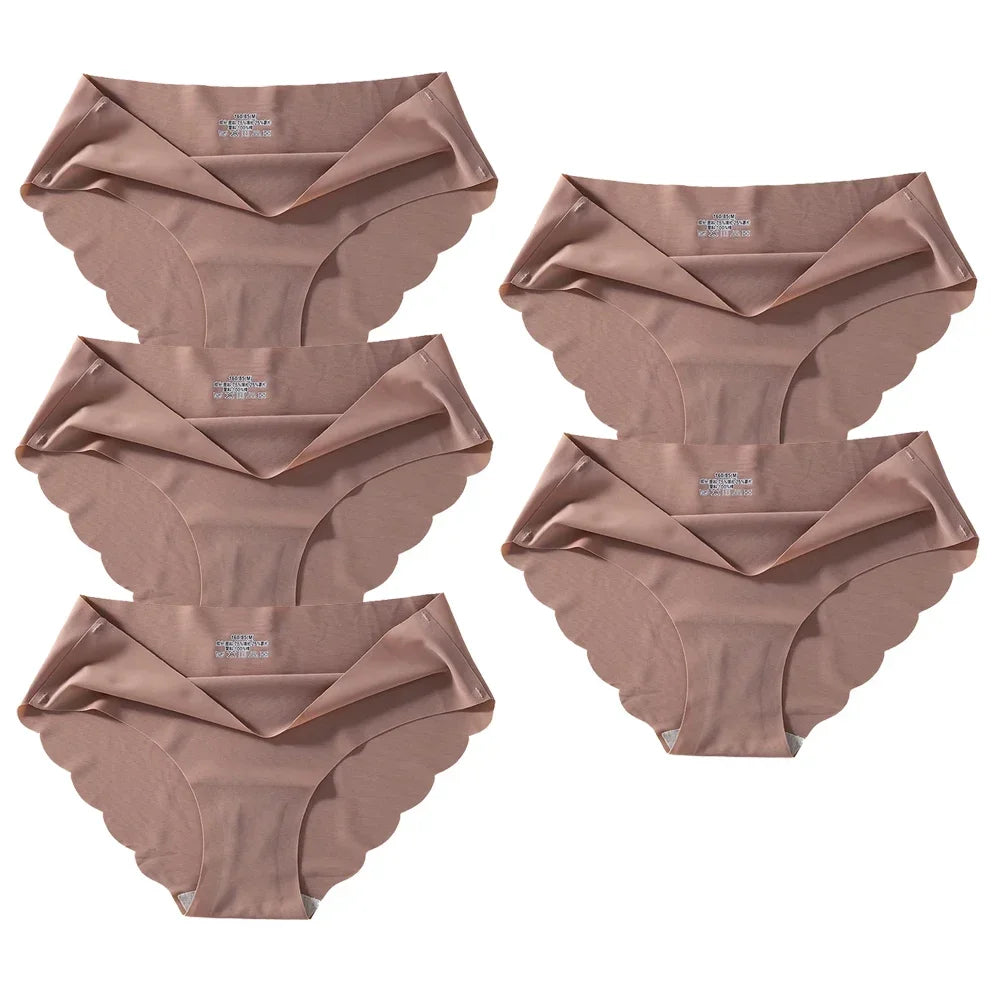 Seamless Silk Briefs Sexy Panties For Women Mid Waist Comfortable Girl Silk Panty Female Underpants Woman Lingerie 5 PCS/Set