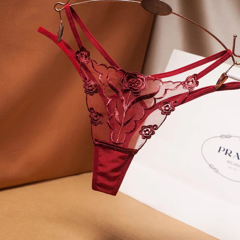 Sexy Embroidered Ladies Thong Sheer Mesh Strap Temptation Seamless Panties Women's Hot T-pants Personal Underwear G-string