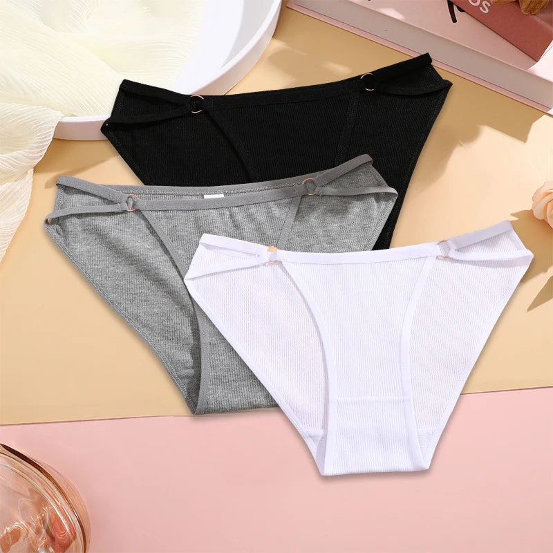 FINETOO 3PCS/SET Women Cotton Panties Women Sexy Low Rise Briefs Female Breathbale Underwear Button Design Pattern Soft Lingerie