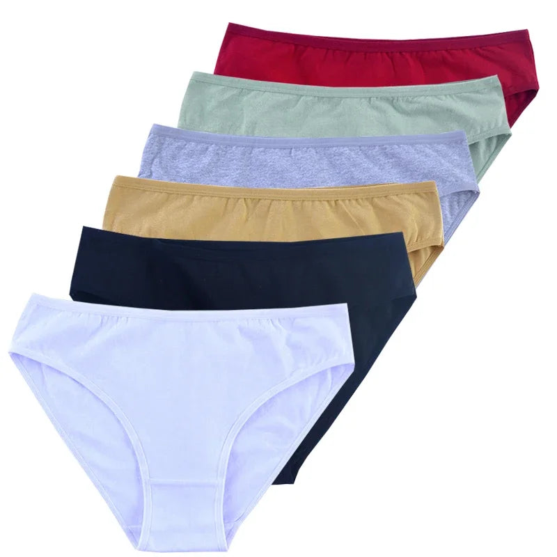 6pcs Women Panties Girl Sexy Underwear Solid Color Middle-Waisted Briefs Female Ventilation Soft Cotton Women's Underpants