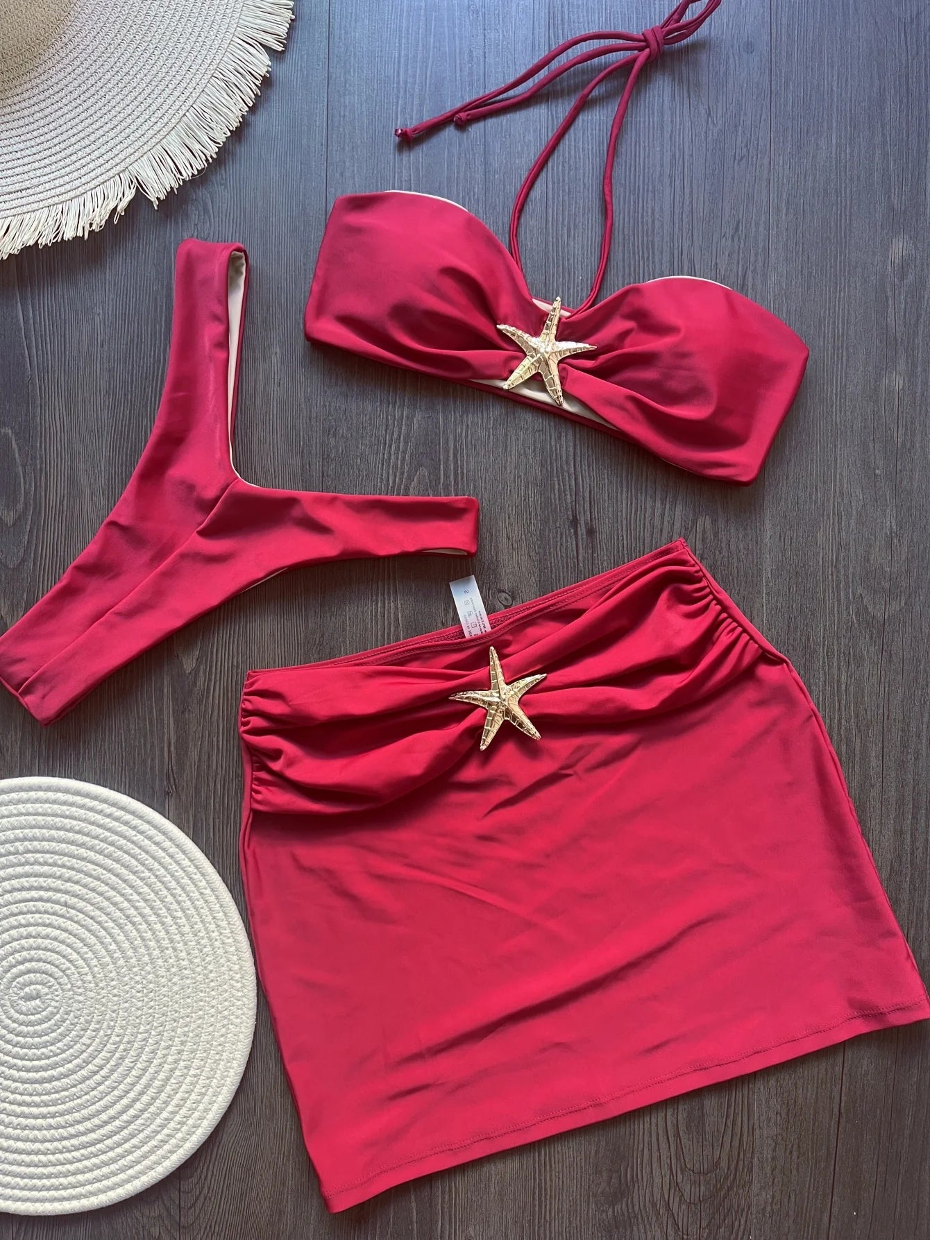 With Skirt Metal Star High Leg Cut Bikini Women Swimwear Female Swimsuit Three-pieces Bikini set Bather Bathing Suit Swim