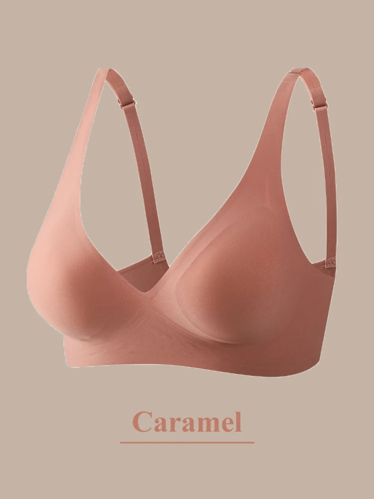 One-piece Seamless Bra Women Wireless Push Up Underwear Sexy Deep V Padded Bralette Female Comfortable Gather Lingerie Sleepwear