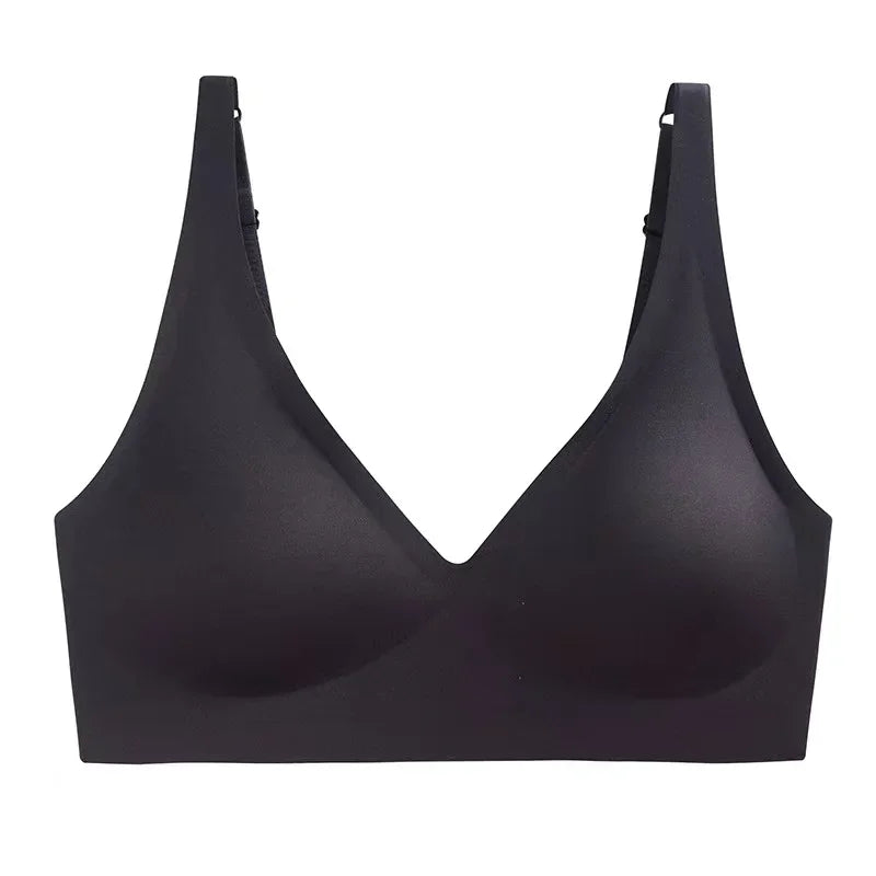Soft Support Jelly Glue French Deep V Underwear Women's No Steel Ring Small Chest Gathered Comfortable Adjustment Seamless Bra