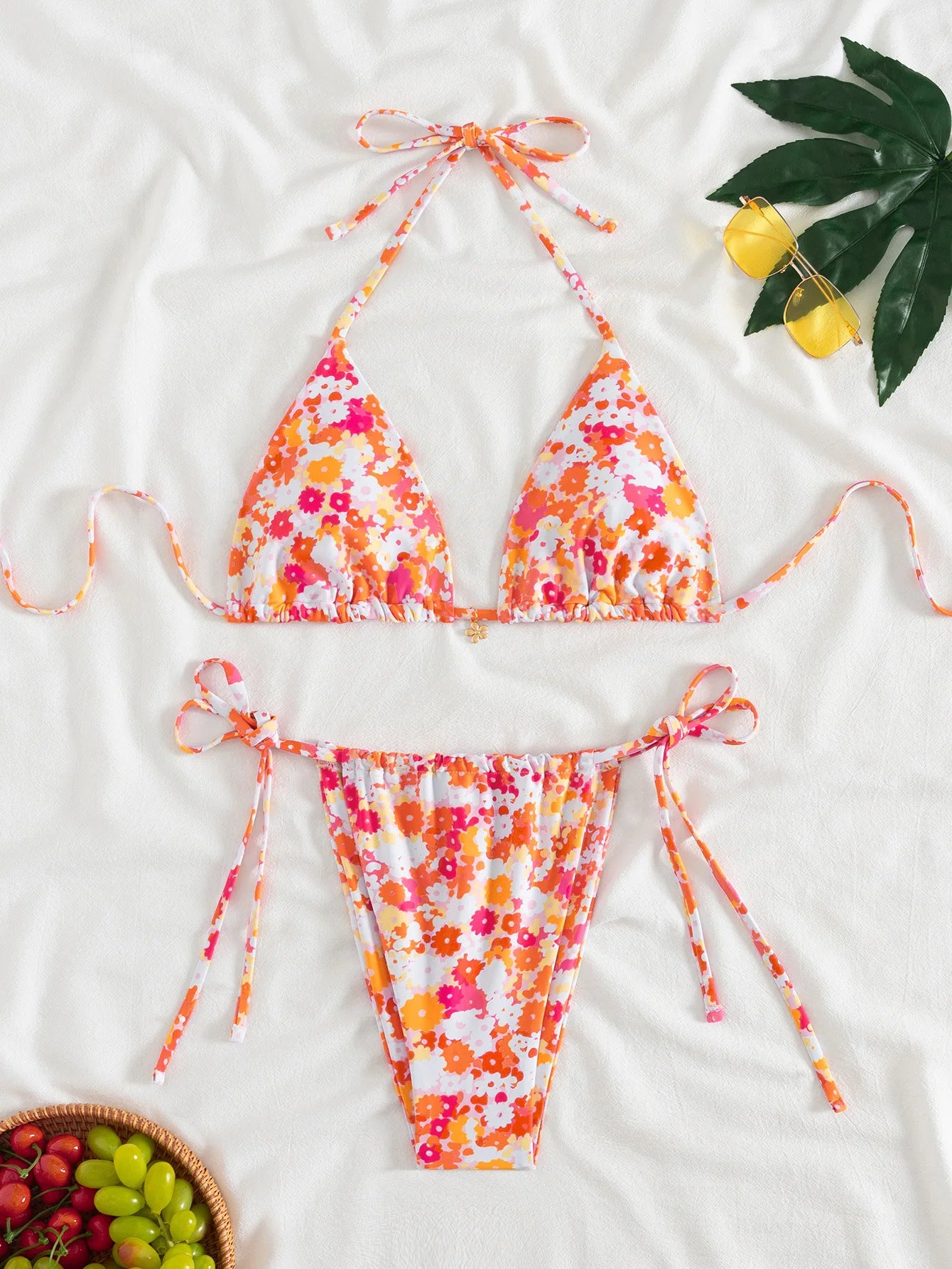 2025 New Women's Bikini Set Adjustable Tie Side Bandage Swimwear High-End Sexy Two-Piece Bathing Suit Summer Beach Push Up