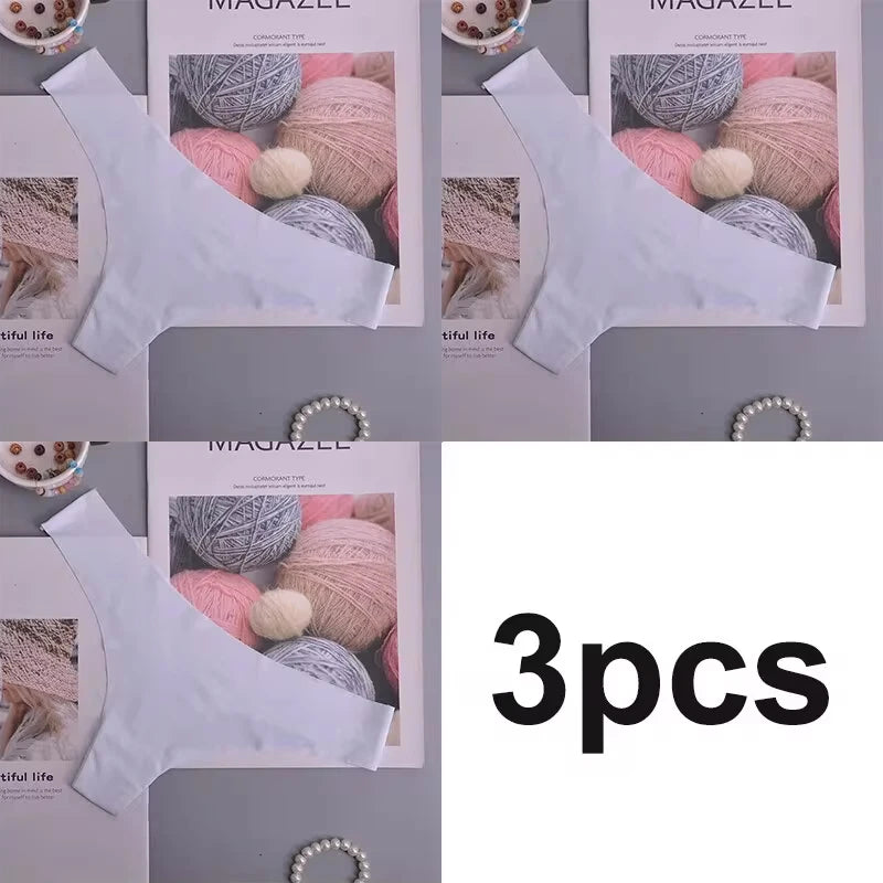 3PCS Panties Women Ice Silk Underwear Low Waist V-Waist Briefs Cotton Crotch Breathable Quick-Drying Sports Underwear