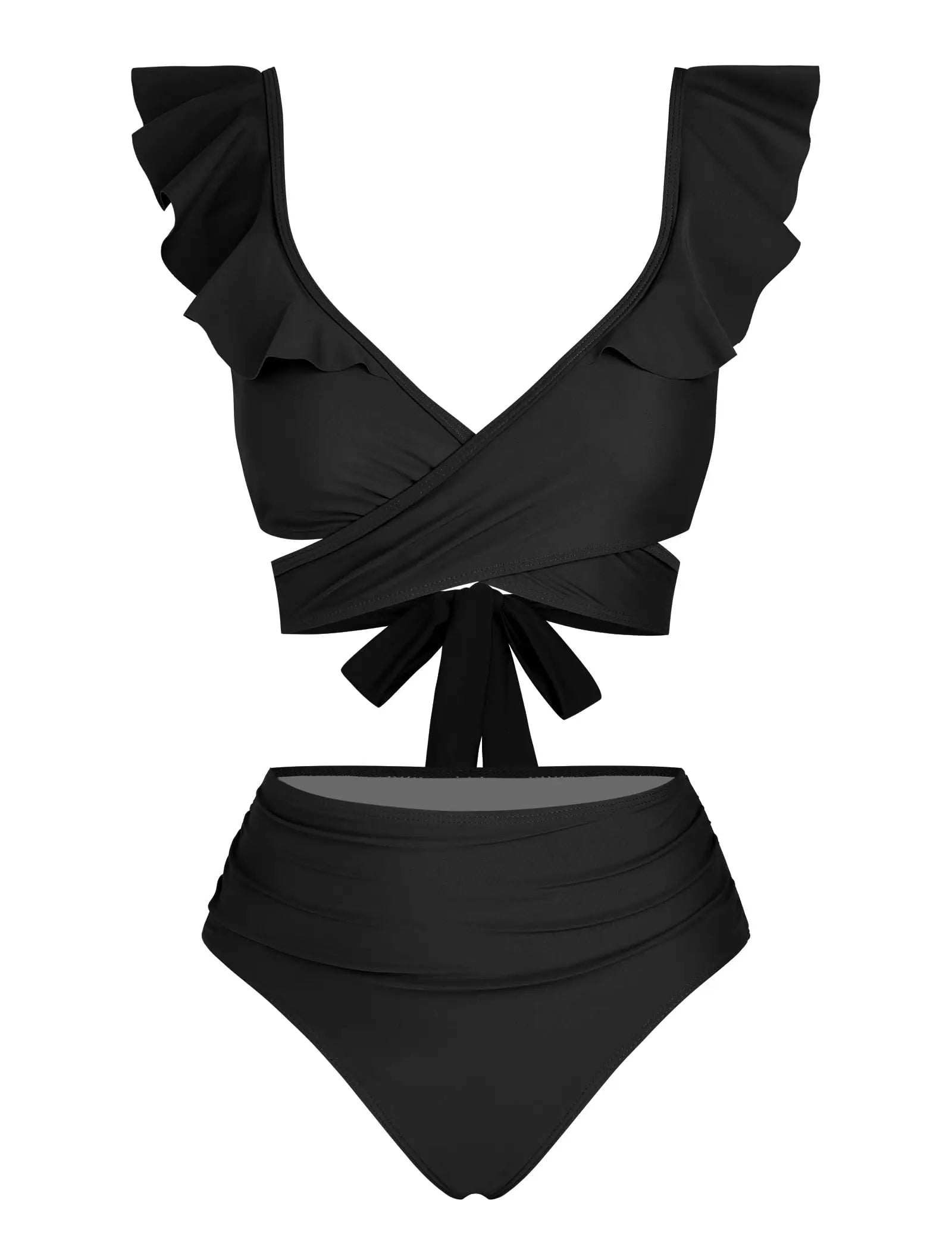 ZAFUL Women High Waisted Bikini Sets Two Piece Ruffle Swimsuit Cross Cutout Ruched Bathing Suit
