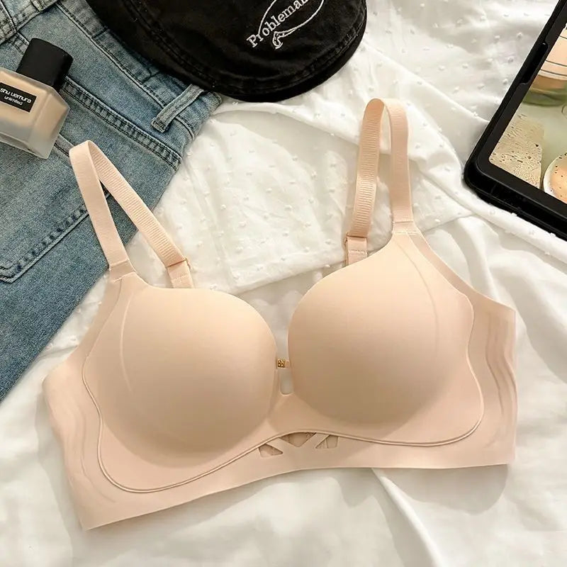 Wireless Bra for Small Chest Push Up Non Padded Seamless T-Shirt Bra Lift Gather Side Coverage Breathable Comfort Bras for Women