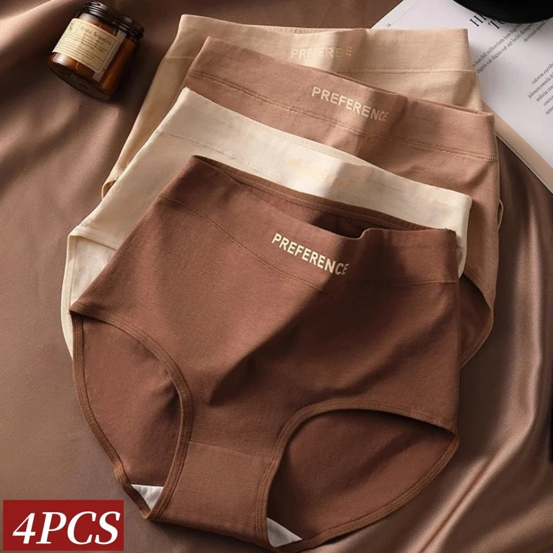 4Pcs/Set Women's High-Waist Cotton Briefs Tummy Control Panties Soft & Breathable Underwear Plus Size Comfort Lingerie M-XXL