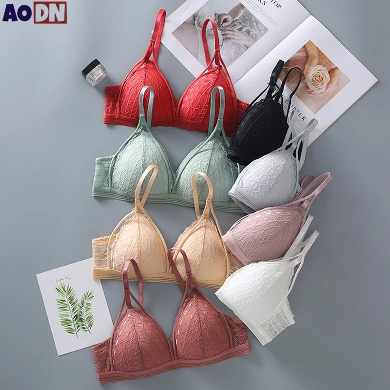 Sexy Lace women underwear Breathable Cotton Breast Pad Bra Without Steel Ring Hollowed Out Brassiere Anti Glare Sports Bralette