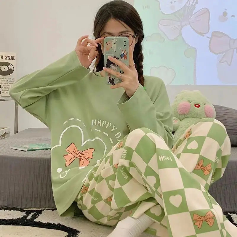 Spring and Autumn New Ladies Pajamas Homewear Set of Long-Sleeved Autumn and Winter Homewear Women Plus Size Pajamas Set