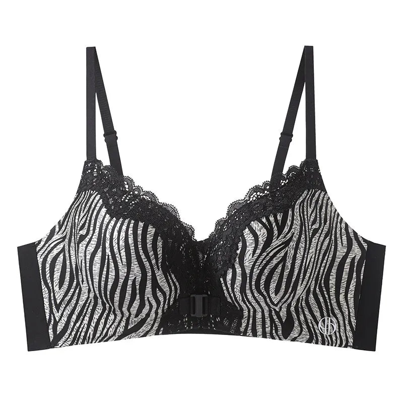 Front Closure Push Up Bras for Women Padded Sexy Small Bust Plunge Lace Leopard Print Underwire Bralette