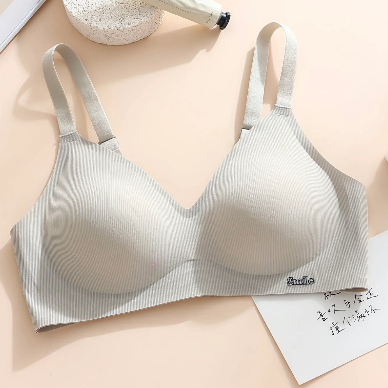 CAITING Beautiful Back Latex Cup Bra One-piece Seamless Bra Women Wireless Push Up Underwear Sexy Deep V Padded Bralette Female