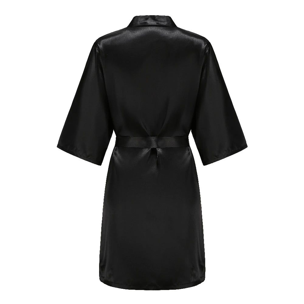 Black Women Silky Satin Robe Wedding Bridal Party Bride Bridesmaid Robes Kimono Loungewear Dressing Gowns