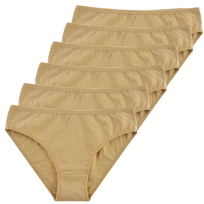 6pcs Women Panties Girl Sexy Underwear Solid Color Middle-Waisted Briefs Female Ventilation Soft Cotton Women's Underpants