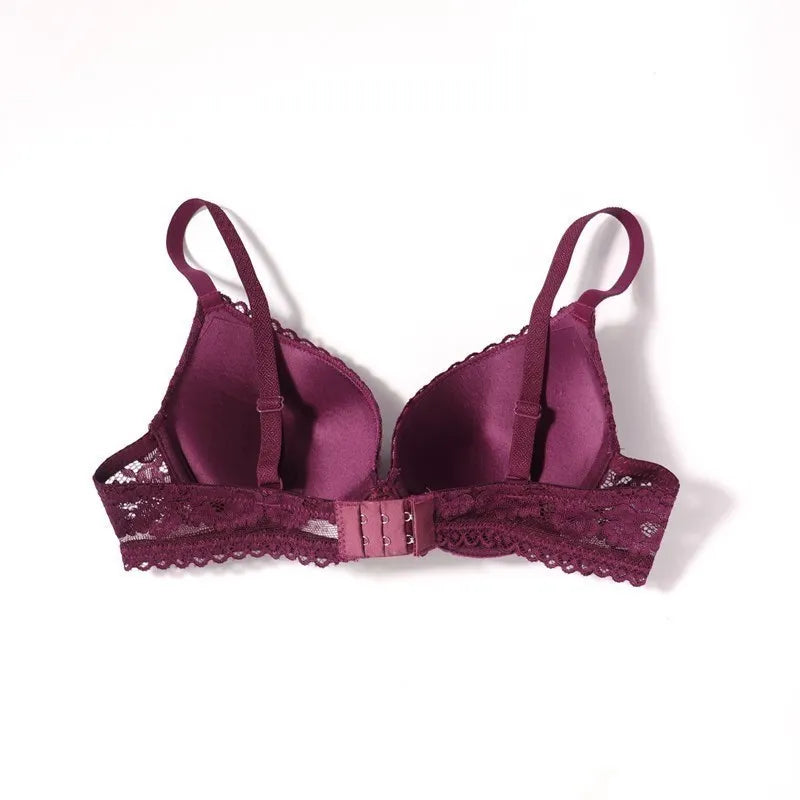 Beauwear 75 80 85 B C Cup Women's 3/4 Cup Plunge Bras Sexy Lace Solid Color Thin Mold Cup Bra Unlined Underwire Bralette