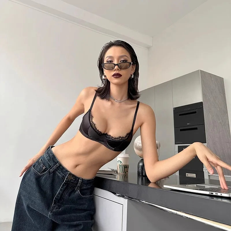 Sexy Bra Brief Sets Satin Patchwork Lace Lingerie Set for Women Push-up Breast Collection Anti Sagging Bra Underwear Women Set
