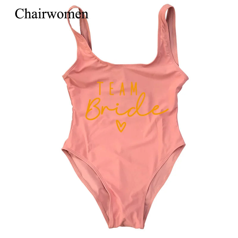 Hen Party Swimsuits One-Piece Team Bride Swimwear Bride To Be Woman Pink Swimwear Bachelorette Beatchwear Bathing Suits