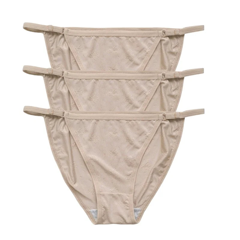 3Pcs/Set Ice Silk Panties Women Low Rise Briefs Brazilian Panties Solid Color Underwear Female Underpants Sexy Lingerie S-XL