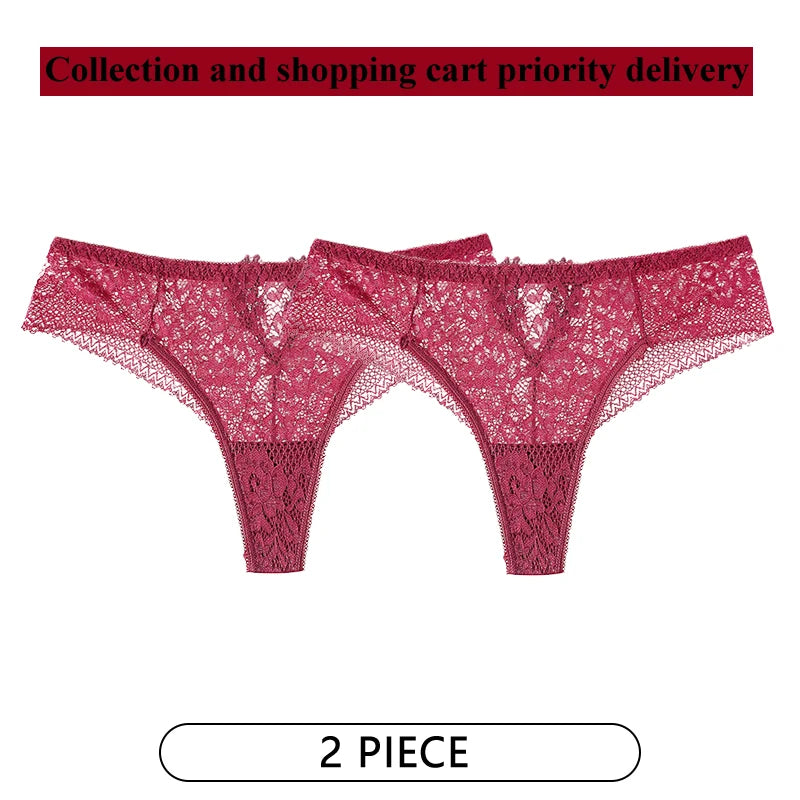 CINOON 2Pcs/Lot Women Sexy Lace Embroidery Panties Low-waist Underwear G String Hollow Out Lingerie Temptation Thong Intimates